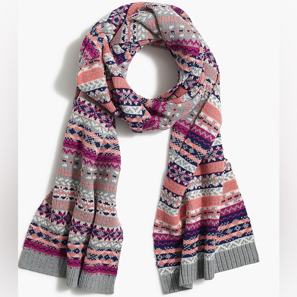 J. Crew Factory Colorful Fair Isle Cozy Knit Winter Scarf. One Size. OS.